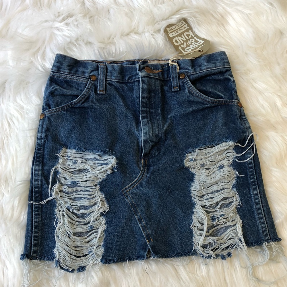 furst of a kind Wrangler distressed denim skirt